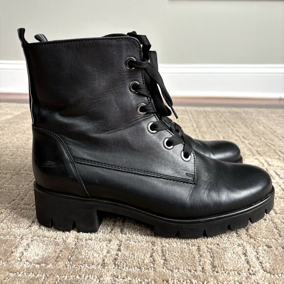 Gabor Women's Black Leather Zip-Up Combat Boots Size 7.5 Bootie - Picture 1 of 10